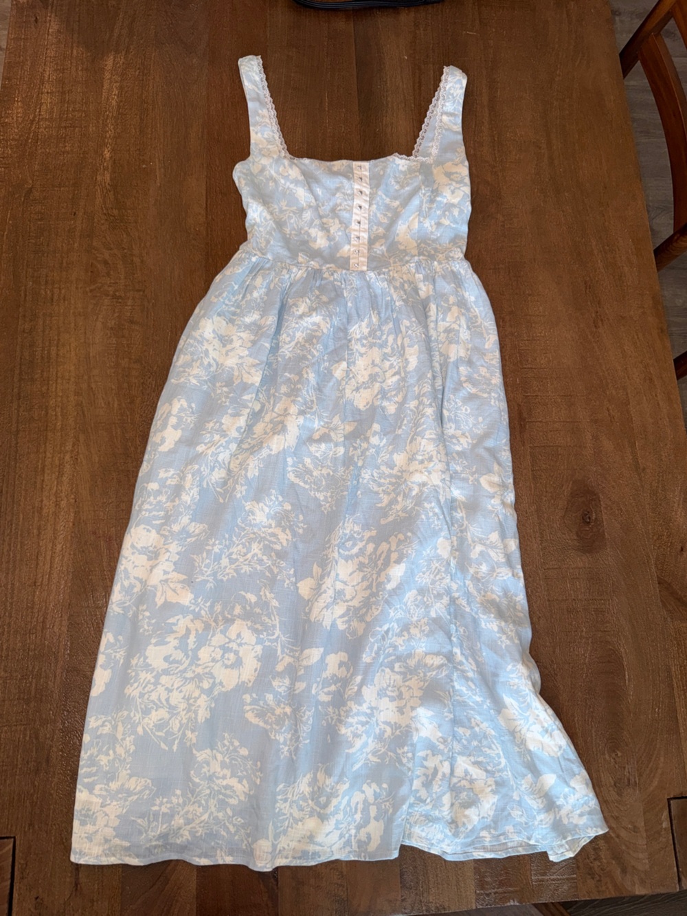 Light Blue and White Floral Sundress - Sleeveless Midi Dress